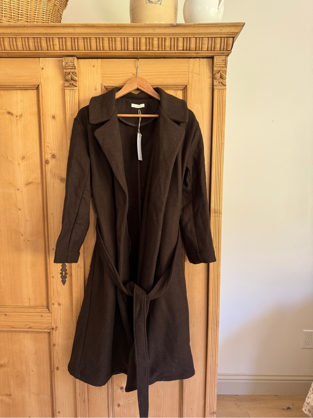Brown Wrap wool blend coat with Belt